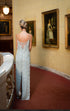 Hand-Embellished Mint Evening Gown with Glow-in-the-Dark Couture Cape